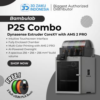 Bambulab P2S Combo AMS 2 PRO Dynasense Extruder CoreXY Full 3D Printer High Speed with Active Airflow - P2S tanpa AMS